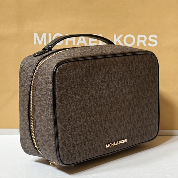 Michael Kors Jet Set Travel Large Hanging Toiletry Case Travel Pouch MK Brown - Picture 4 of 12